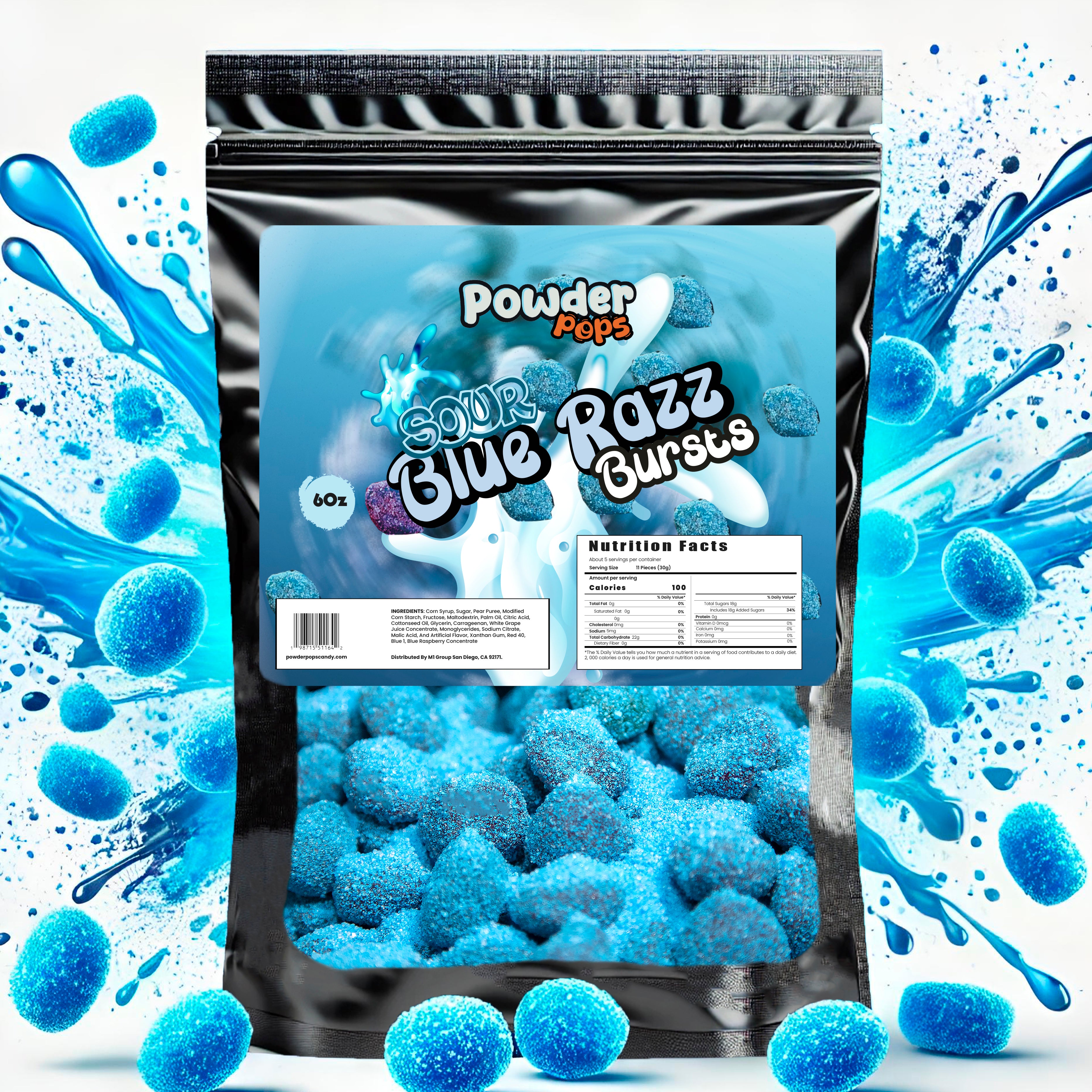 Blue Razz Ropes Candy PowderPops Sour Blue Razz Gusher Bursts Viral Candy 6OZ – PowderPops Candy